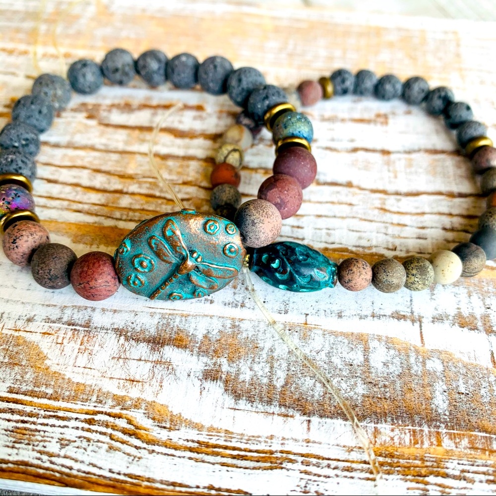 Essential Oil Diffuser Bracelet Set Lava Stone